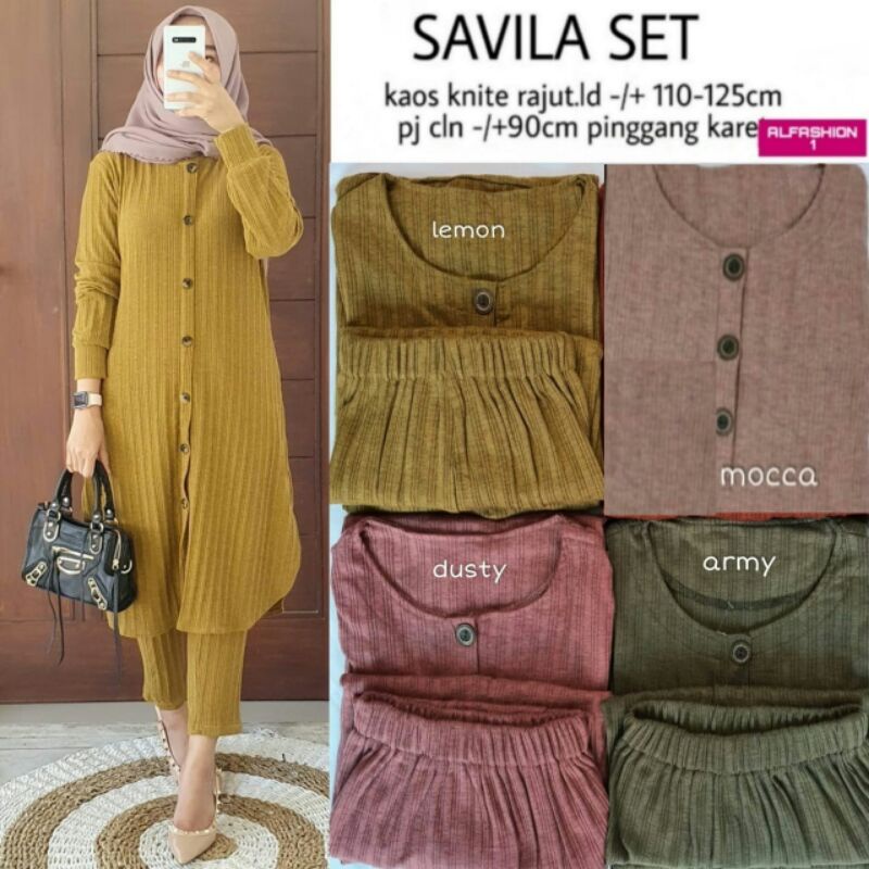COD | SAVILA SET ORI ALFASHION | SETELAN CEWEK BAHAN KNIT RAJUT KANCING AKTIF BUSUI CELANA KARET FUL