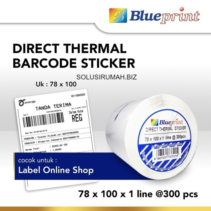 KERTAS STICKER LABEL PRINTER BARCODE 78 X 100 MM THERMAL stiiker 1line