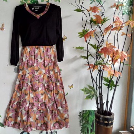 Gamis katun motif komb spandek karet pinggang