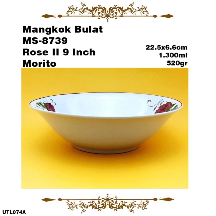 Mangkok Bulat Kerami MS-8739 Rose II 9 Inch Morito SNI