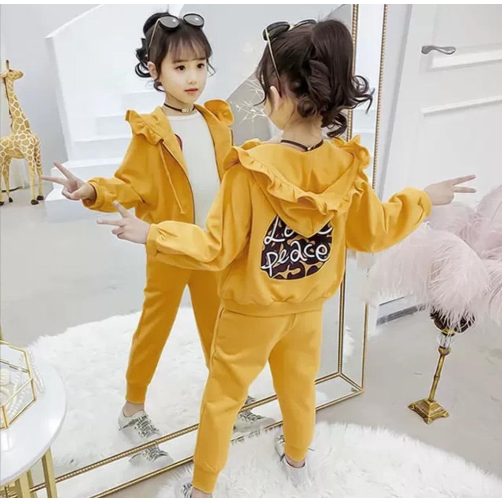 Promo !! Setelan baju anak cewek / setelan love peace cookies ukuran 3-7tahun / Setelan anak impor trendy / Setelan import termurah