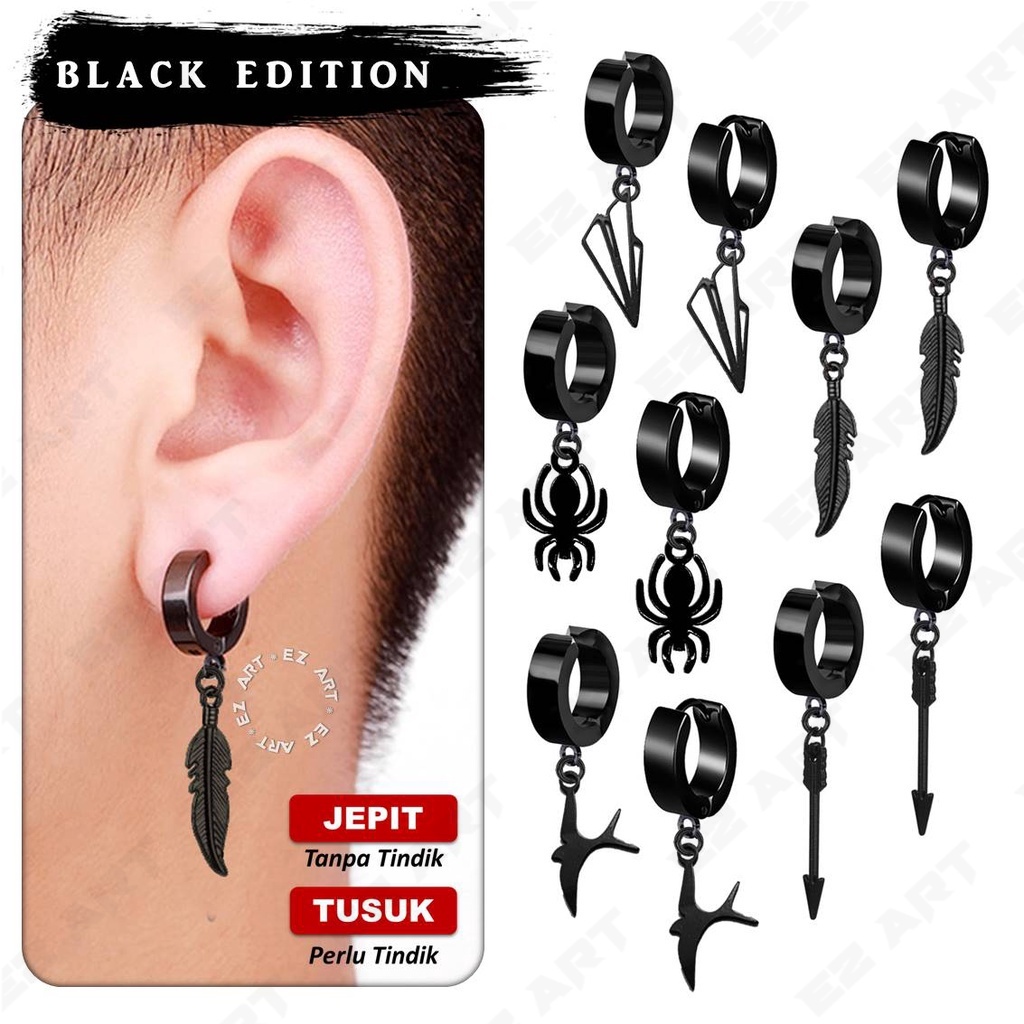 [BLACK EDITION] 1Pc ANTING JEPIT TUSUK NON TINDIK KPOP BTS BANGTAN PRIA WANITA STAINLESS STEEL