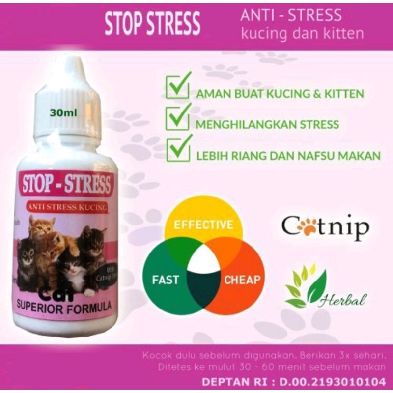 Stop Stress Cat Drop 30ml Extract Catnip Vitamin Anti Stress Kucing Cat Kitten 30 ml