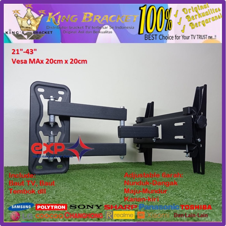 Bracket TV HISENSE 14 s/d 43 inch 6 ARAH FULL BESI SUPER KOKOH GARANSI 100% ORI