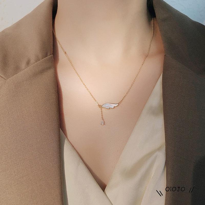 【COD】Kalung Rantai Clavicle Simple Dengan Liontin Sayap + Rumbai Untuk Wanita