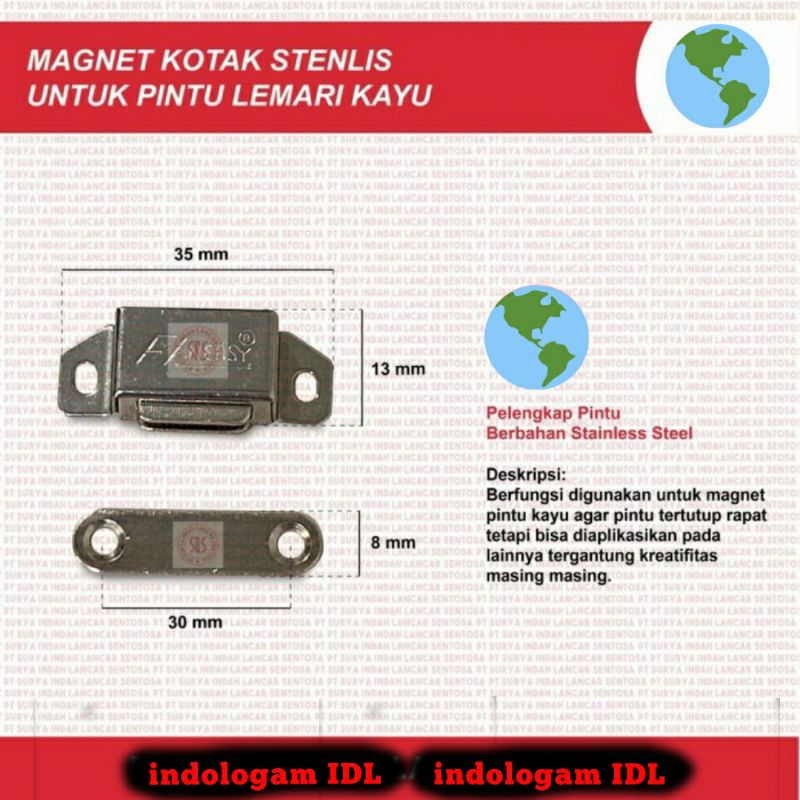 magnet kotak stenlis untuk pintu lemari kayu
