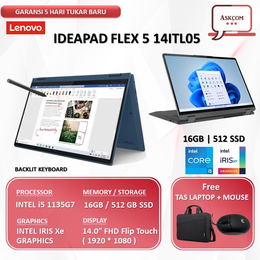 Laptop Lenovo Flex 5 14 2IN1 Touch i5 1335 16GB 1TB SSD W11 14.0FHD IPS