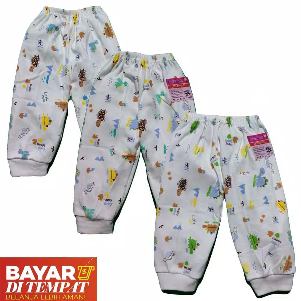 6 Pcs Celana Panjang Bayi Merk ELVIRA Baby - Celana Panjang Bayi - Warna Putih Bermotif