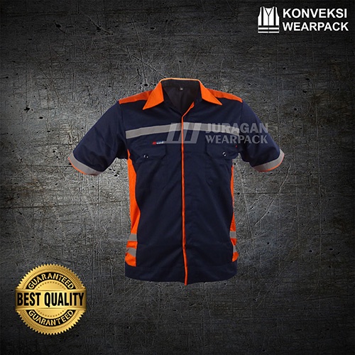 Wearpack Safety Lengan Pendek Warna Orange Kombinasi Biru Navy