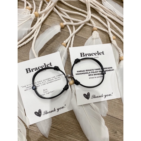 Gelang Couple Magnet Inisial Huruf Tali Korea 2mm Hitam Inisial Huruf (1 Pasang Gelang Dadu Inisial A-Z Hitam+Magnet