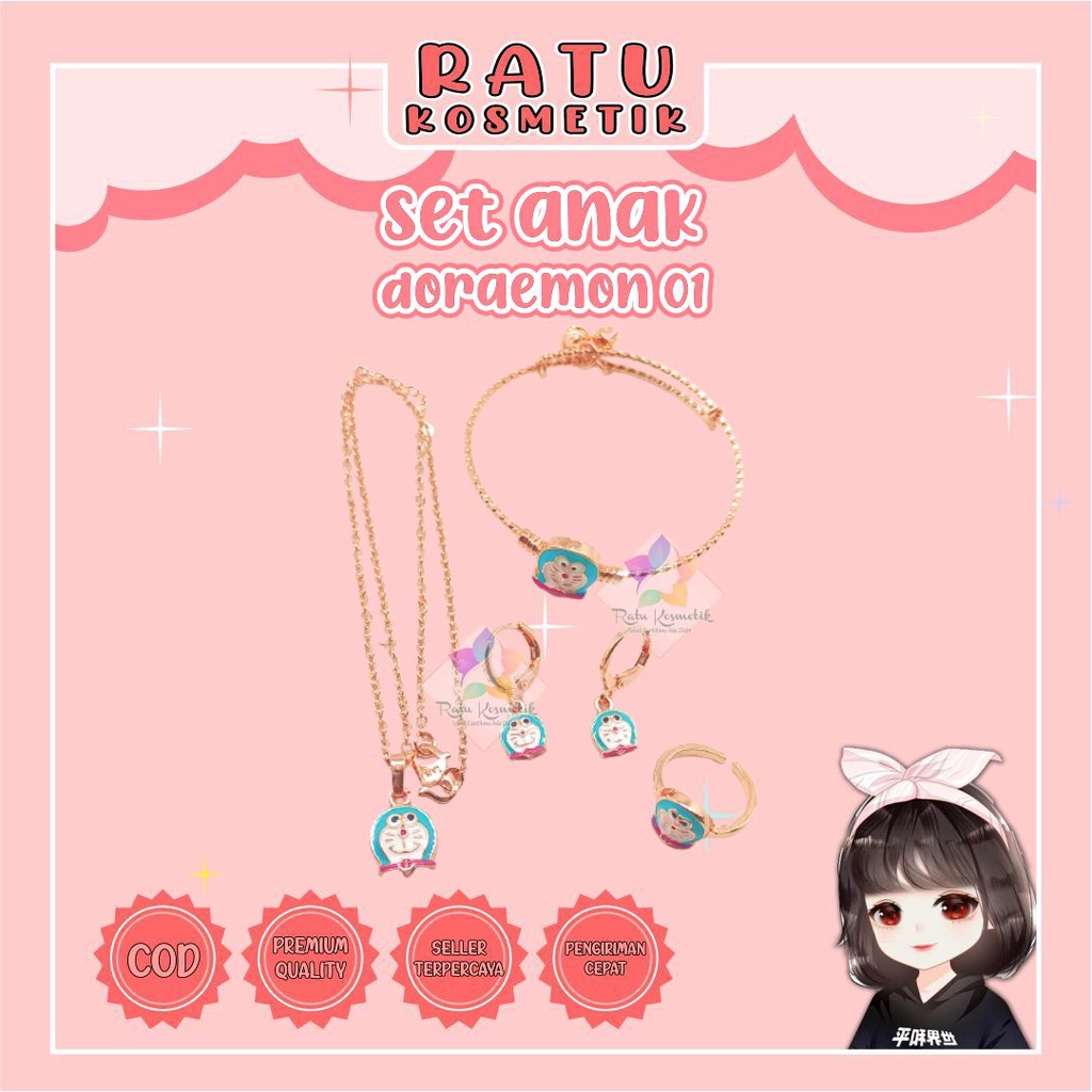 ❤ RATU ❤ Rantai Kalung | Necklace Liontin Bandul Wanita Anak Set Gelang  Cincin Anting | Perhiasan