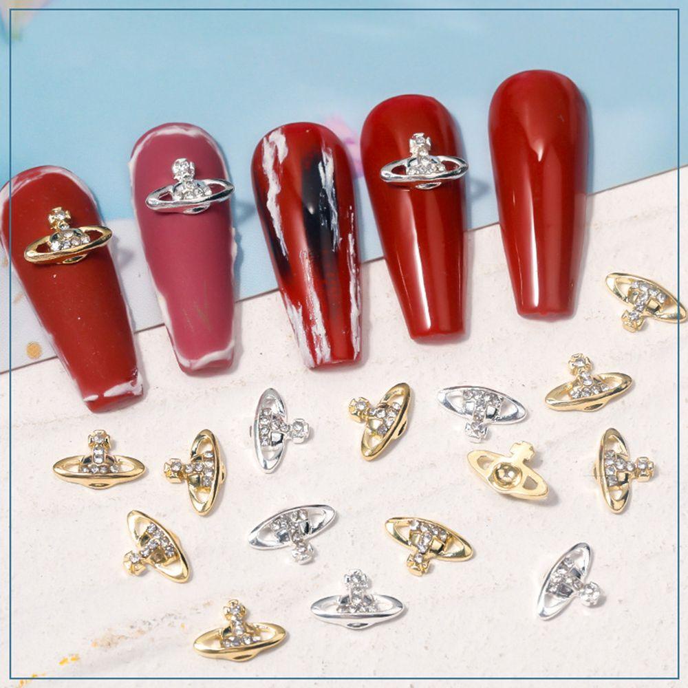 Nickolas1 Saturnus Nail Art Perhiasan Emas Jepang Cross Fashion Planet Retro DIY Dekorasi Nail Art