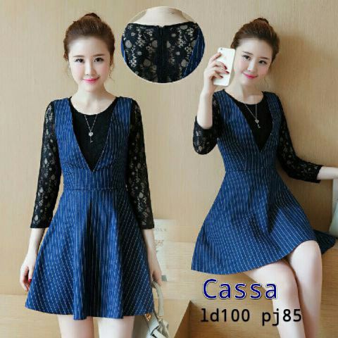 CASSA DRESS BAHAN KATUN SALUR ORI KOMBI BRUKAT STRETCH HALUS LD 100 PJ 85 BELAKANG SLETING 90/100