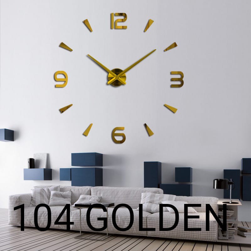 Jam Dinding Besar DIY 3D Giant Diameter 80-130cm Tempel Huruf Hiasan Angka Jumbo Raksasa Unik Aesthetic Minimalis-104 GOLDEN JUMBO