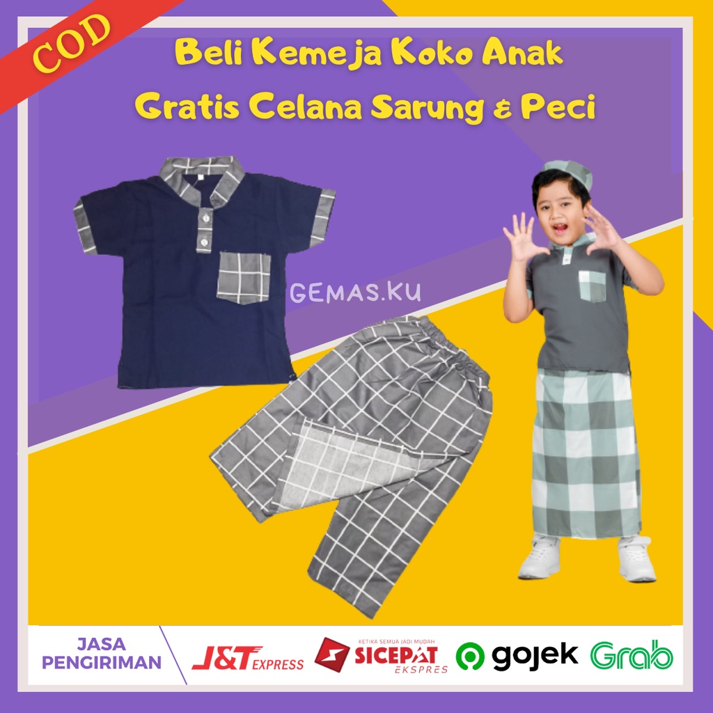 Setelan Baju Muslim Sarung Koko Peci Sarkoci Anak Bayi Laki Laki Cowok1 2 3 4 5 Tahun Lebaran 2022