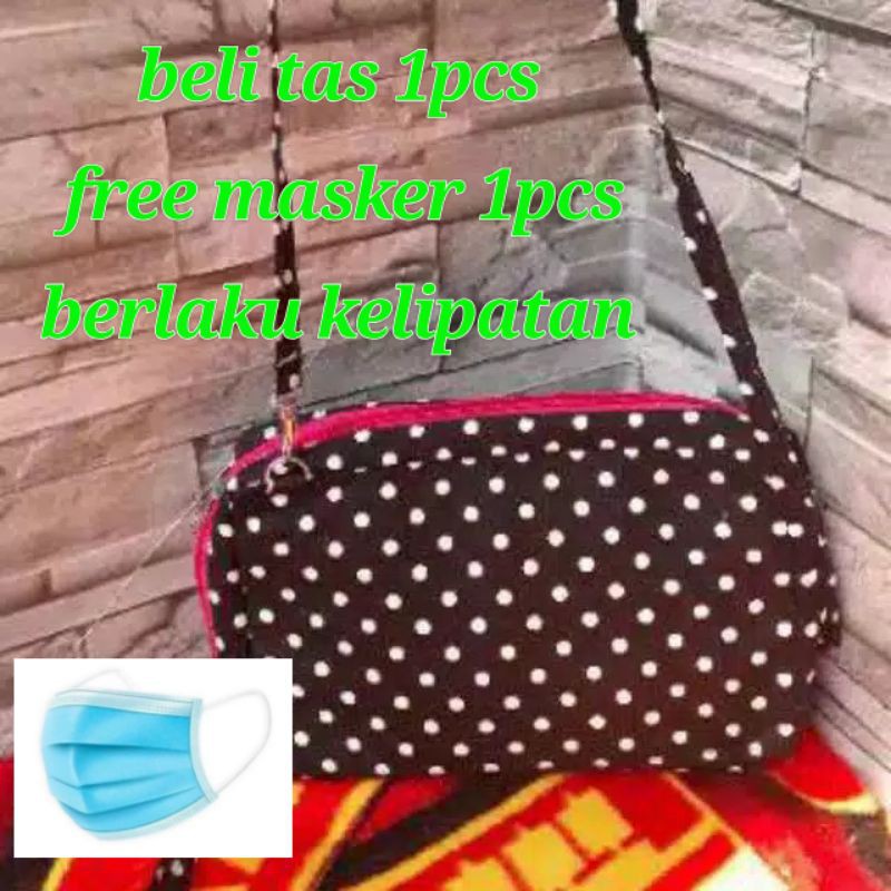 Tas walet bag selempang wanita organizer polkadot & jangkar Free masker 3play 1pcs