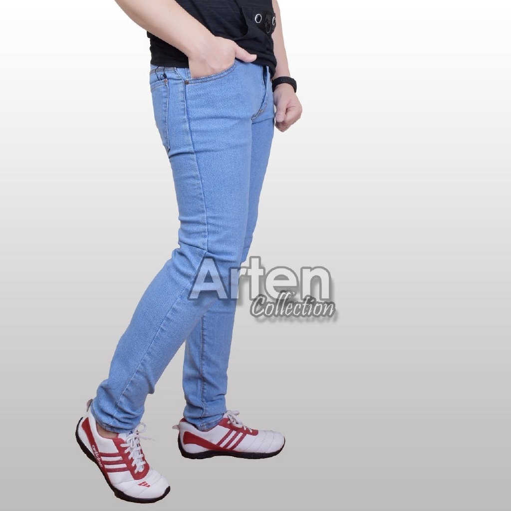 CELANA PANJANG JEANS PRIA/COW0K/JEANS BIRU KARET/MELAR/ARTEN JEANS