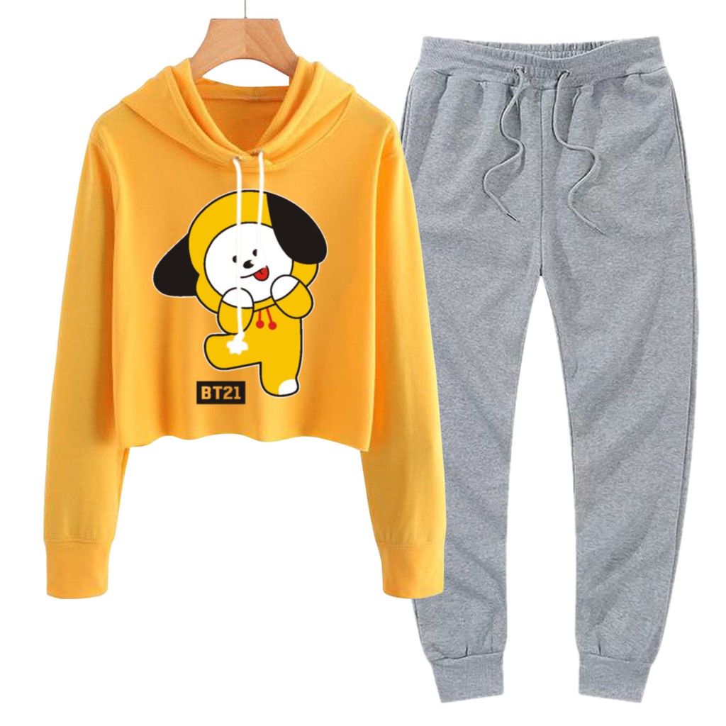 BESS - Baju Setelan Wanita Murah / Setelan Hoodie Crop + Jogger Abu - CIMY DANCE