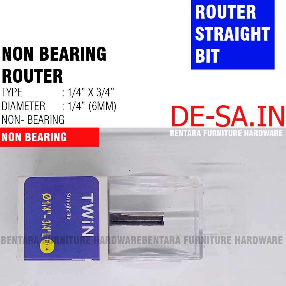 Twin Router 6MM (1/4&quot; x 3/4&quot;) Tanpa Roda - 6 MM Straight Bit Non Bearing