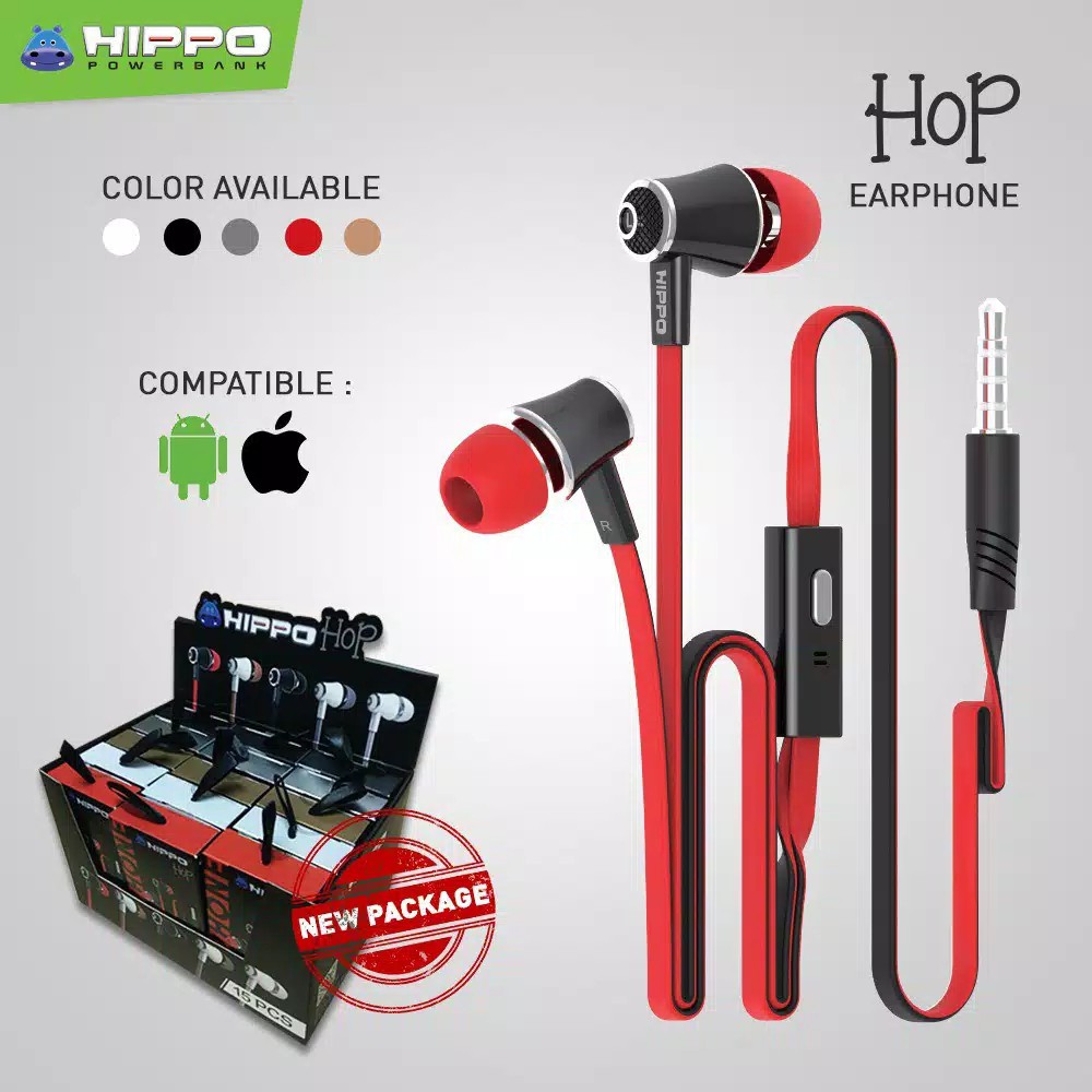 ECER Hippo Hansfree Headset HOP SUPER BASS Earphone Bisa Untuk Telp Dan Music Semua Hp original