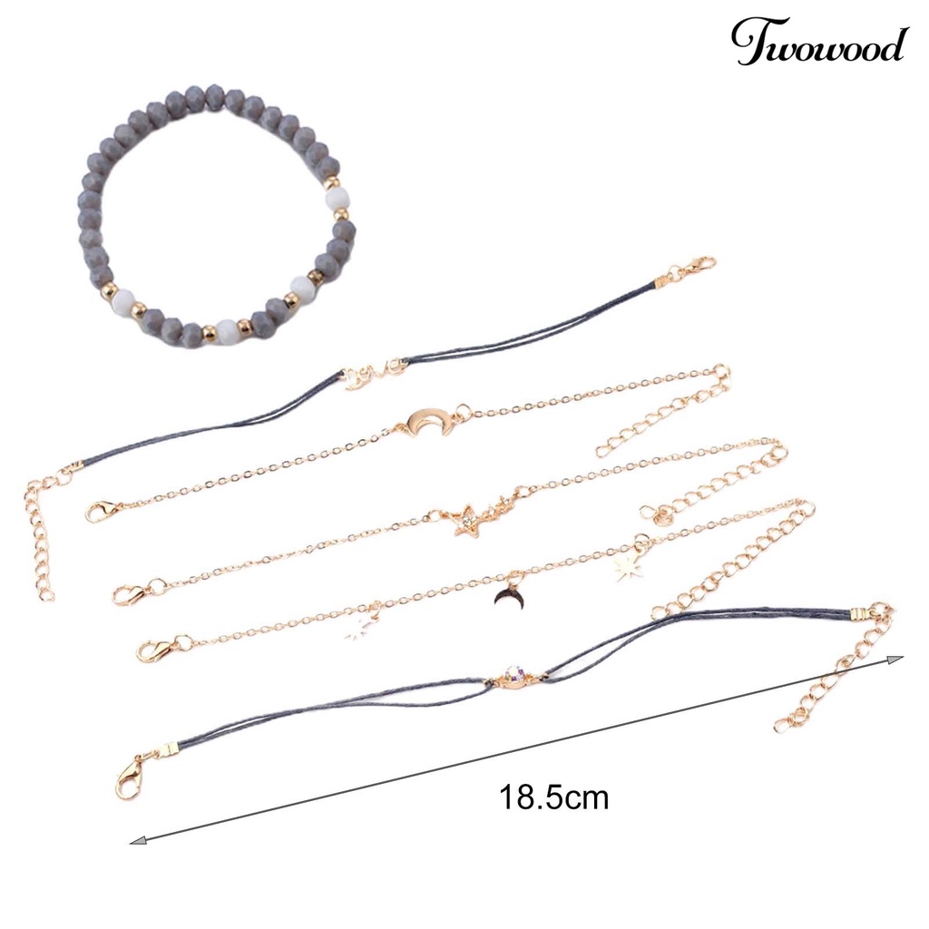 6pcs / Set Gelang Desain Bulan Hati Bahan Alloy Untuk Harian