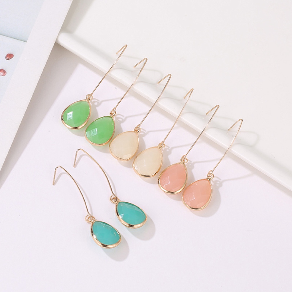 Hu Hu Hu Hu Hu Alat Bantu Pasang Kacamata♡ 1 Pasang Anting Kait Gantung Desain Tetesan Air Hias Batu Permata Imitasi Multi Warna Untuk Wanita