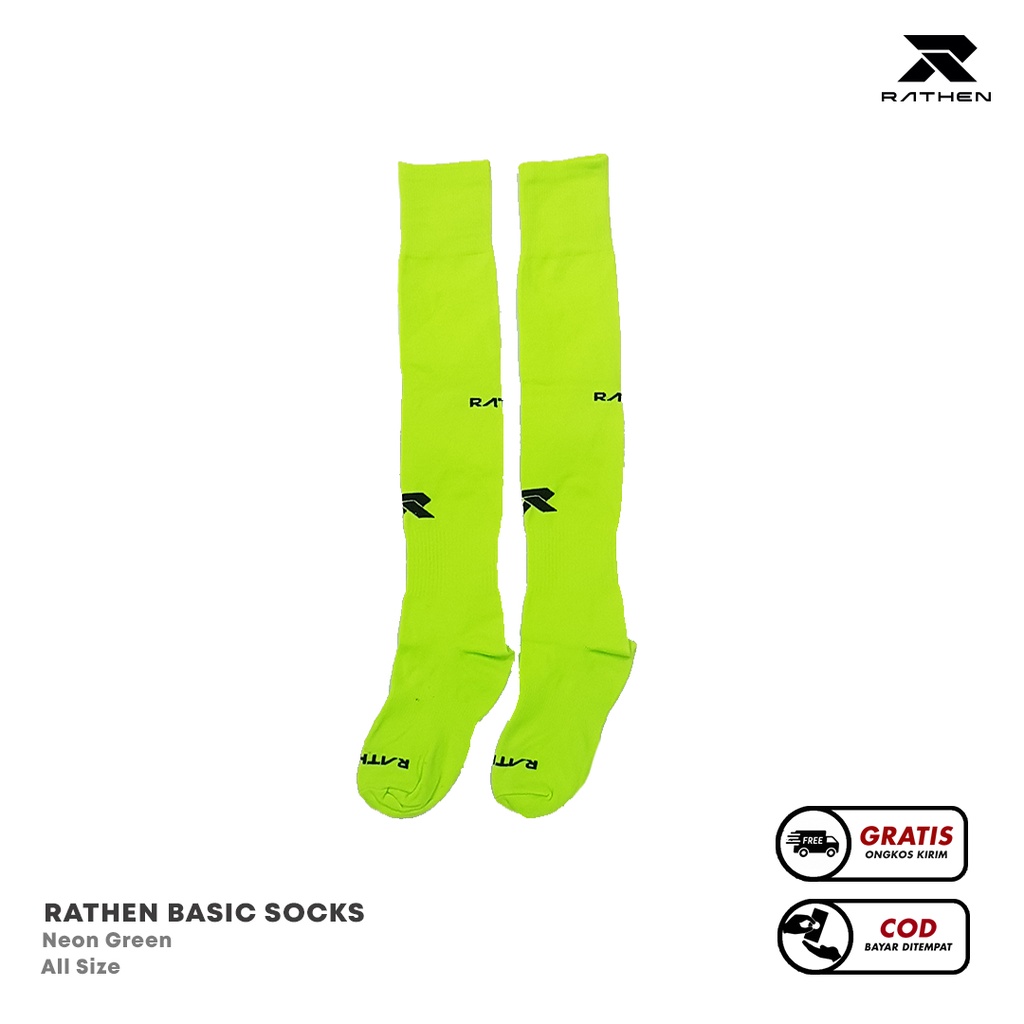 RATHEN - Basic Socks Neon Green / Kaoskaki Bola Hijau stabilo