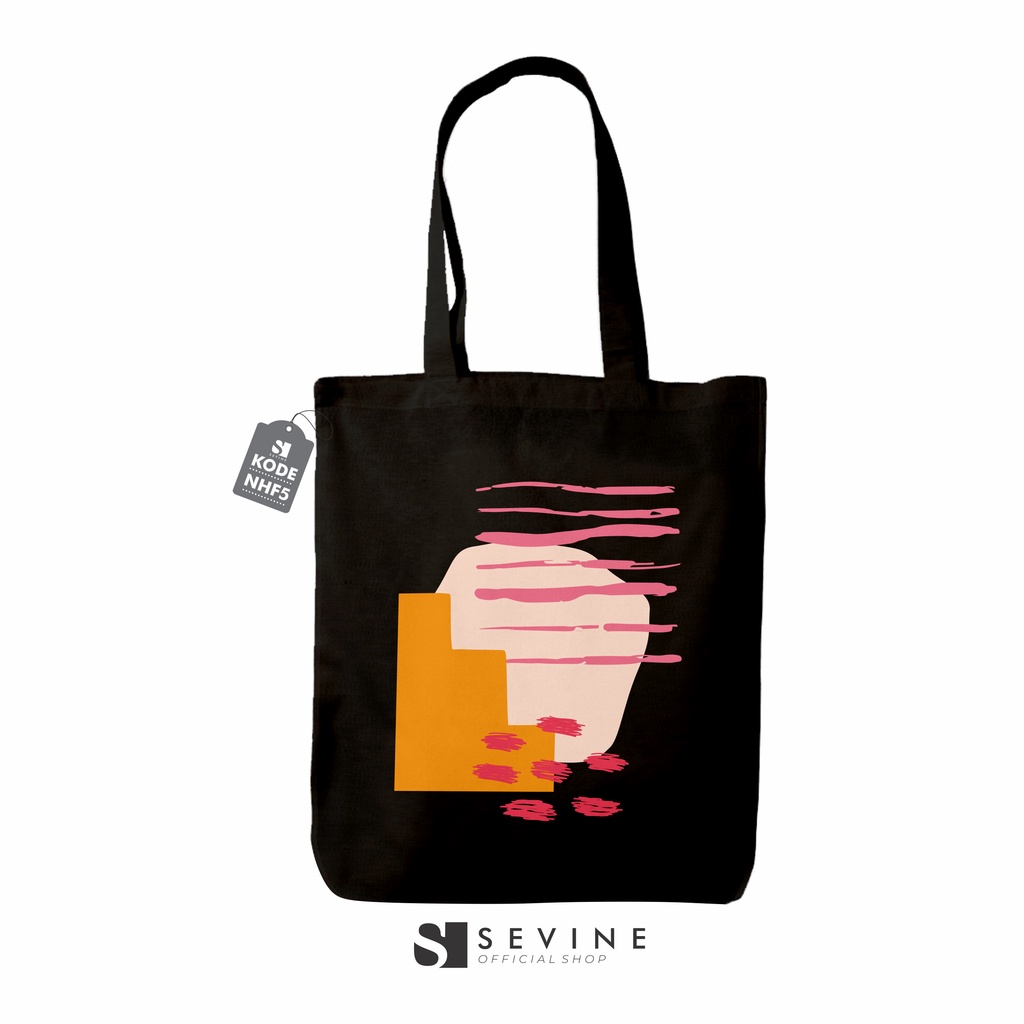 Sevine Tote Bag Resleting Tas Wanita Totebag Nordic Abstract Black Series - NHF 5