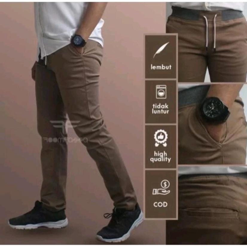 (BISA COD)PROMO PINGANG KARET - Chino panjang Chino Pants Pinggang Karet //Celana chino anak //celana chino pria dewasa celana