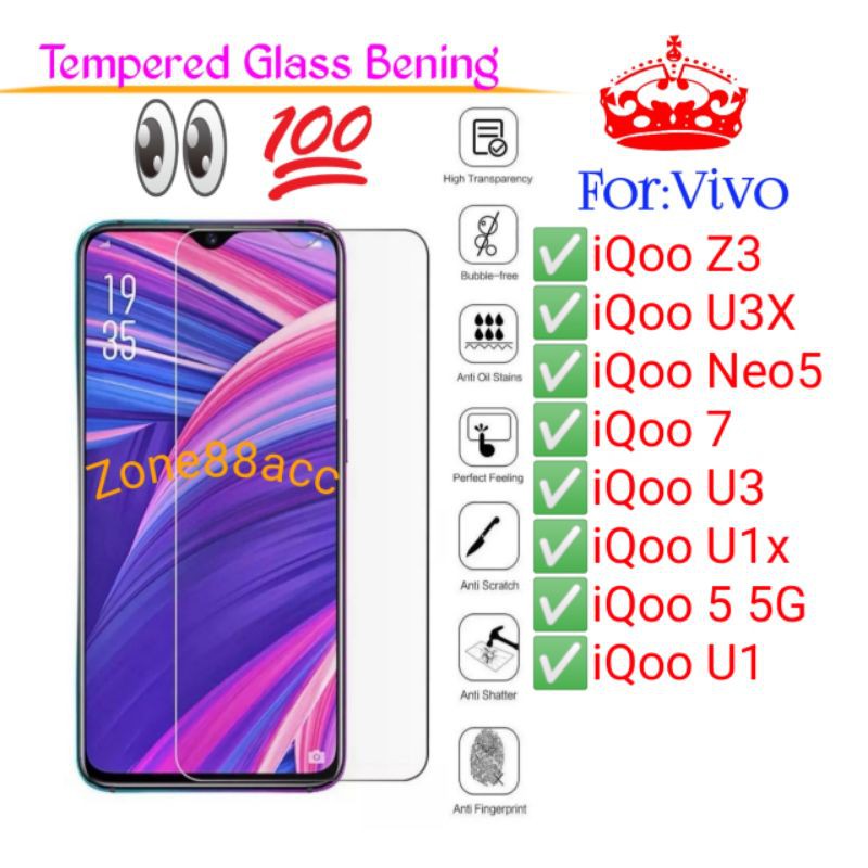 Vivo iqoo 5 7 Z3 U3X U3 U1 U1x Neo5 Neo 5 Antigores Bening Tempered Glass Screen Guard protector TG