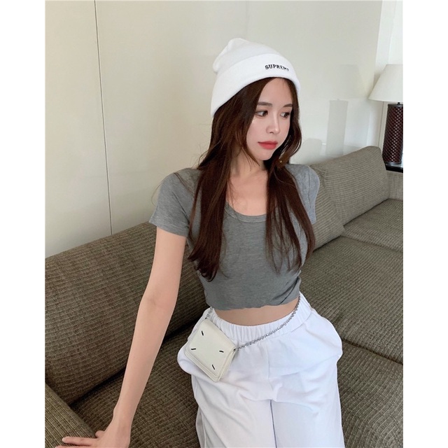 S - XL LMB KOREAN ROUND NECK KAOS CROPTOP