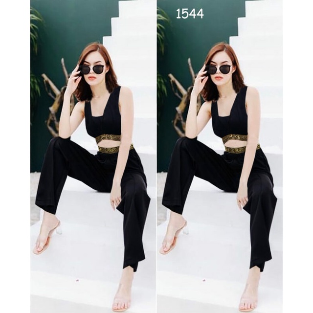 Baju 1 Set Wanita Korean Style SP4 1544 Atasan Crop Top Tanpa Lengan Bawahan Celana Panjang Good Qua