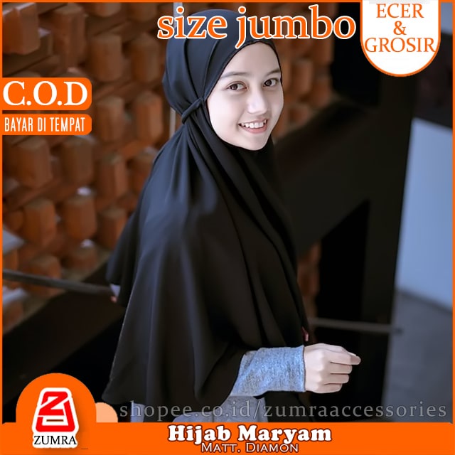 jilbab Bergo Maryam 2 size Standart &amp; Jumbo Diamon Tanpa Ped Style Ala Selebgram Harian Casual