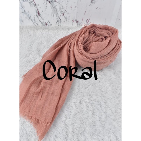 [COD] PASHMINA CRINKLE / CRINGKLE KUSUT /CRINGKLE RAWIS / HIJAB SHAWL PREMIUM RAWIS negro-PASHMINA-Coral