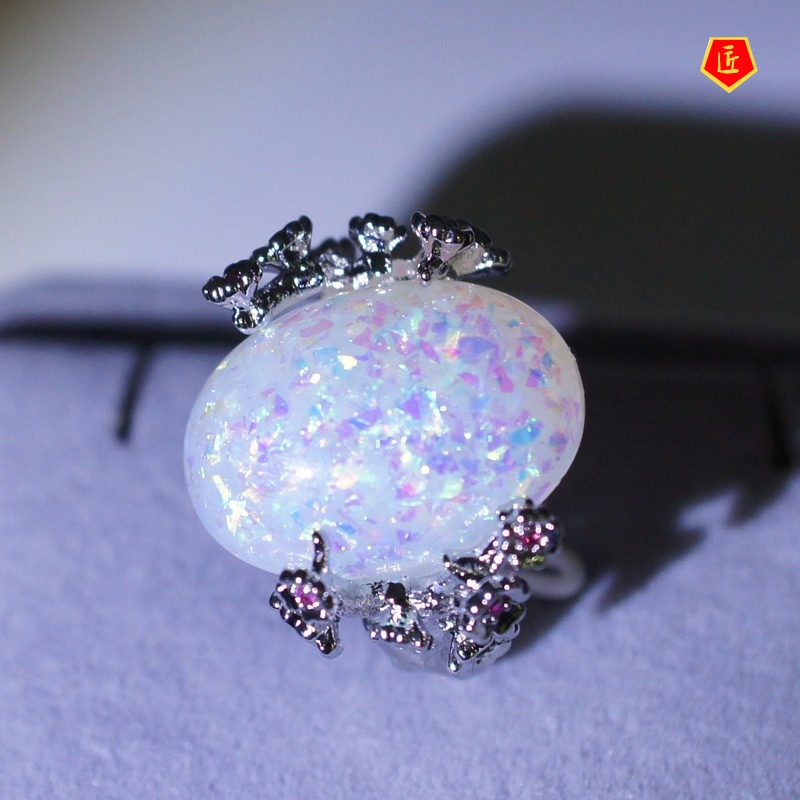 [Ready Stock]925 Silver Inlaid Opal Ring Simple Personality