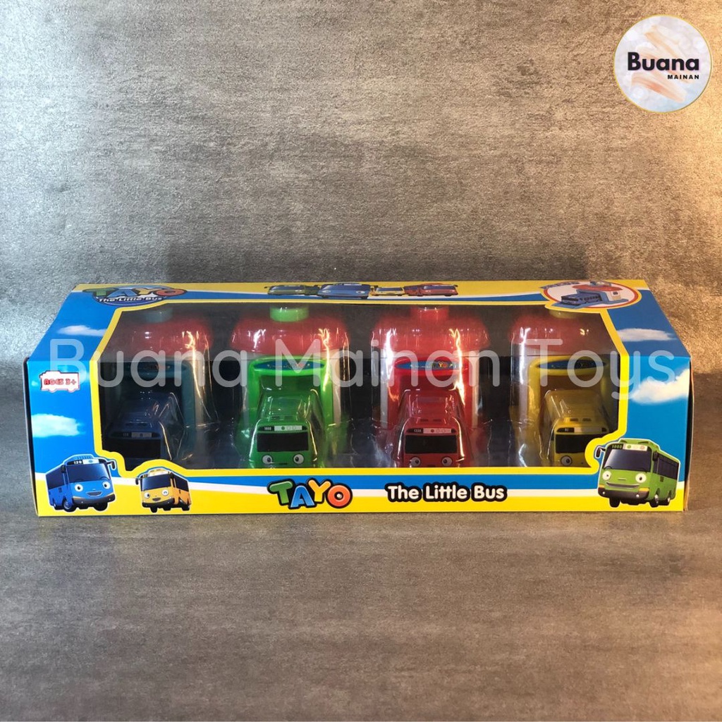BUS GARASI TAYO 4 SET MAINAN MOBIL MOBILAN ANAK HEY TAYO PULL BACK BUS