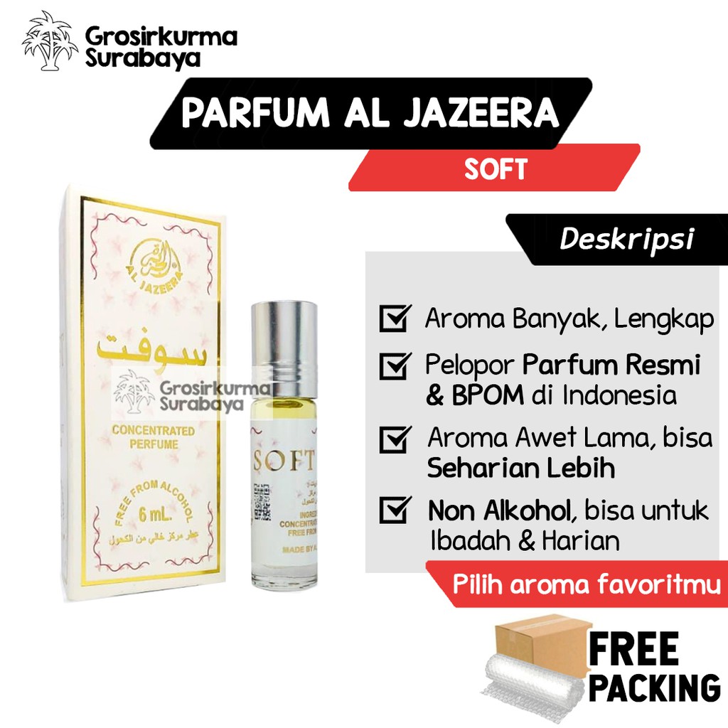 Parfum Al Jazeera SOFT Model Roll On 6ml Non Alkohol Terdaftar BPOM Minyak Wangi Unisex Untuk Sholat