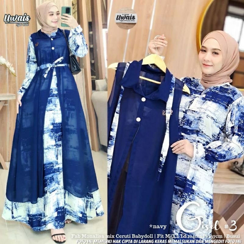 Gisel #3 Maxy Set Ori By Uwais / Gamis Set Rompi / Fashion Wanita