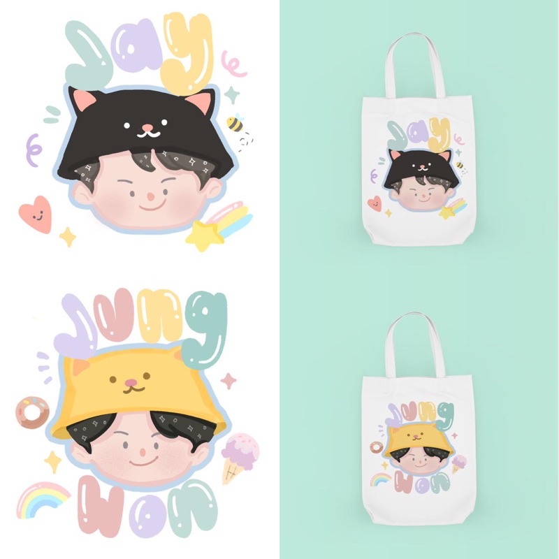 Tote Bag dan Tas Serut Simple Cute Karakter dan Bergambar Member EN / Korean