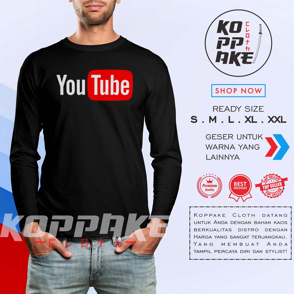 Kaos Youtube Logo v2 Lengan Panjang Baju Distro