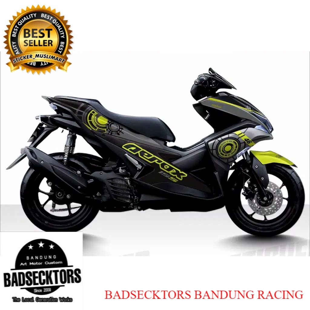 Decal Motor Variasi Aerox abu grafis kuning v