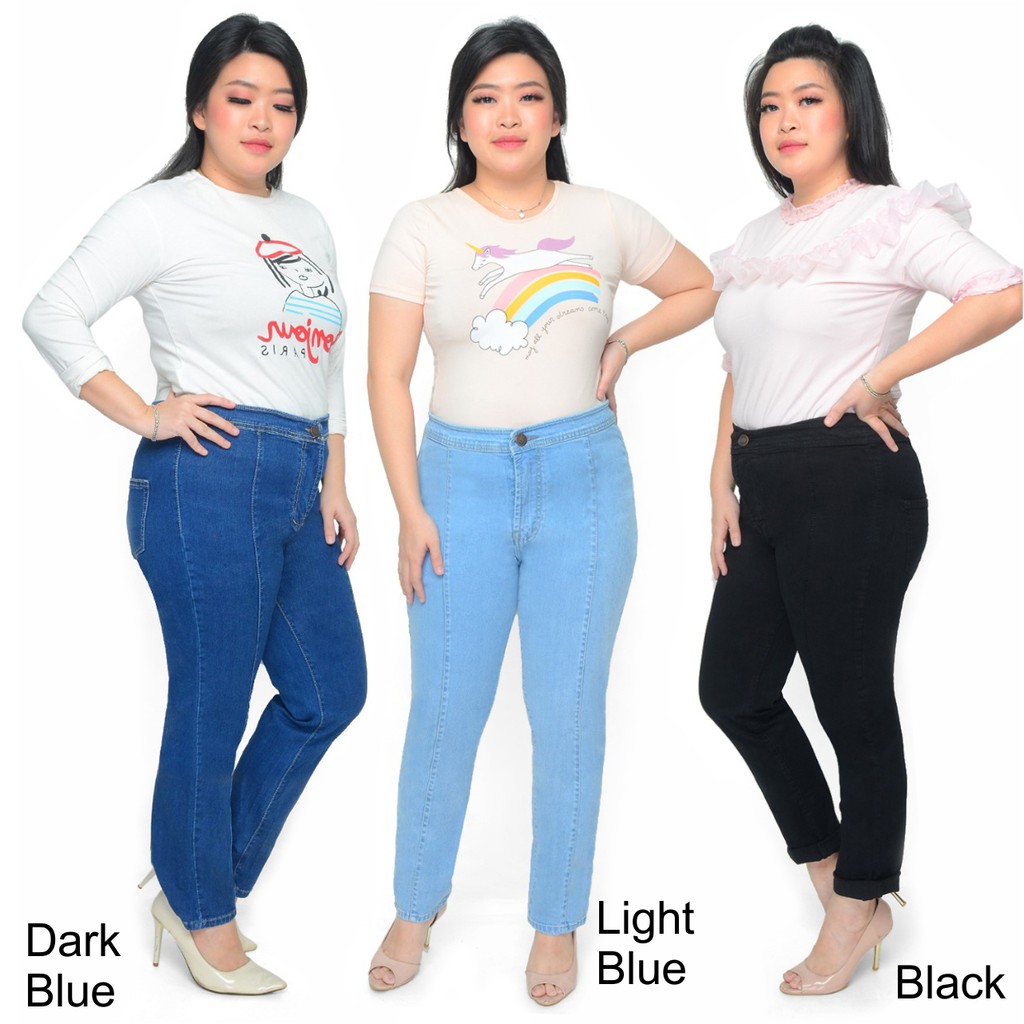 Celana Jeans Cewek Wanita Highwaist Front Lined Softjeans stretch Bigsize Jumbo Front Line