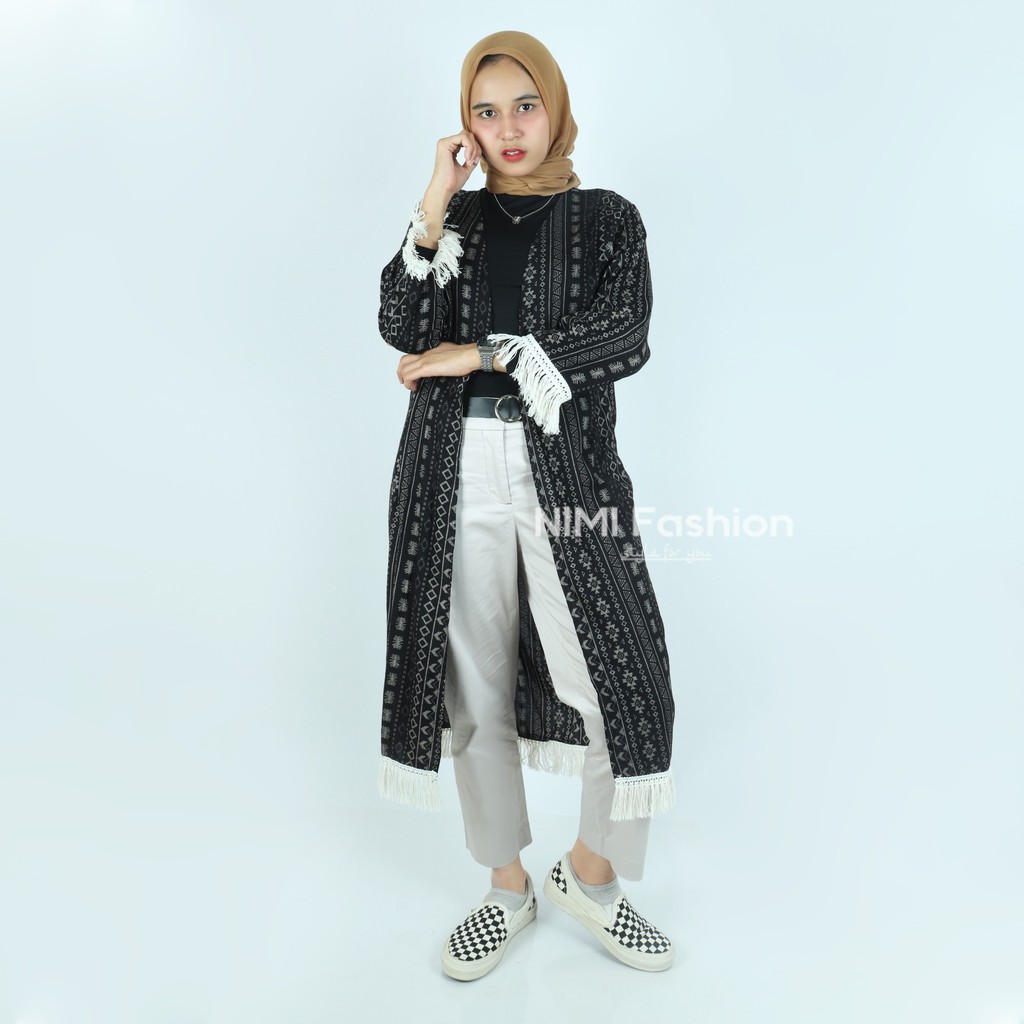 NIMI FASHION CARDIGAN WANITA PANJANG / OUTERS WANITA / CARDIGAN MURAH / CARDIGAN RUMBAI BEST SELLER