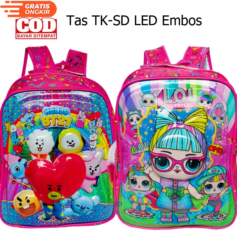 Tas 3D Timbul Ransel Anak Sekolah SD/TK Emboss / tas ransel anak / tas ransel anak laki laki / tas ransel anak perempuan / tas ransel anak BT-5 LAMPU