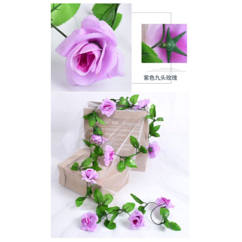Bunga Mawar Rambat Plastik - Bunga Rose Artificial Bunga Palsu-2.ungu muda