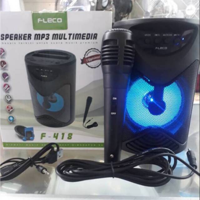 Speaker Bluetooth Fleco F-418 Gratis Microphone Karaoke Super Bass /Salon Aktif Bluetooth Karaoke