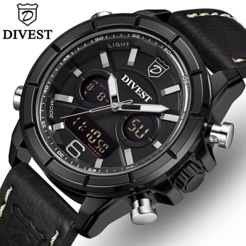Divest 9003 Jam Tangan Dual Time Kulit Premiun