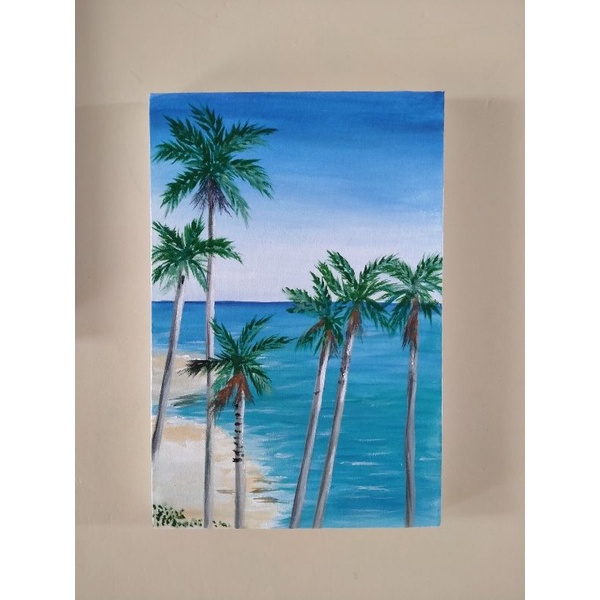 SPECIAL MURAH Lukisan Kanvas Asli Pantai Beach Pajangan Hiasan Dinding Minimalis Aesthetic Pemandang