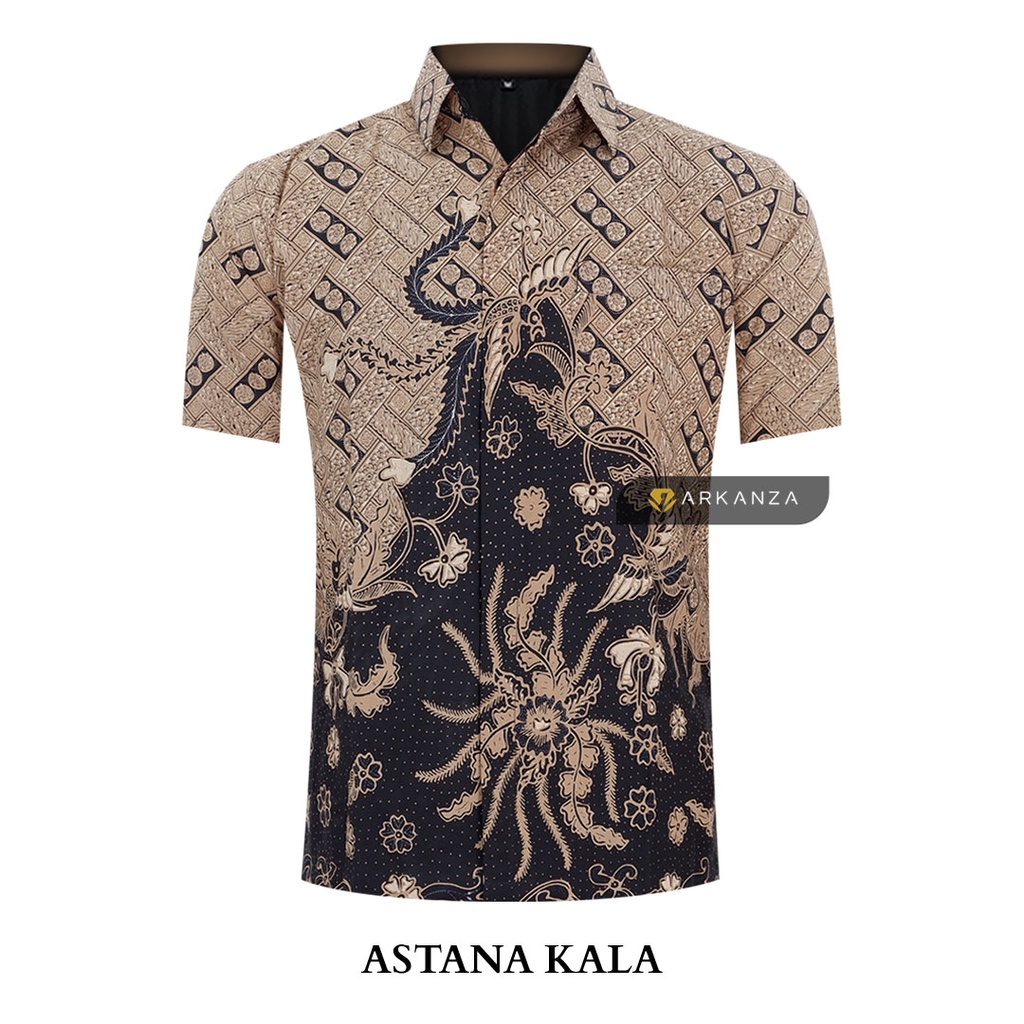 BATIK ARKANZA Motif ASTANA KALA Hem Atasan Kemeja Baju Batik Pria Cowok Produsen Slimfit Memakai Furing Lengan Panjang