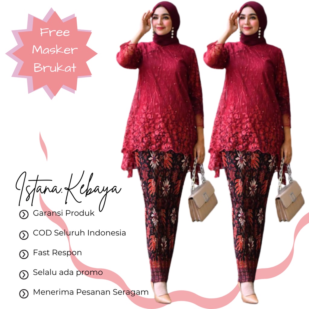 Baju Stelan Kebaya Brukat Tile / Setelan kebaya brukat dan rok batik / kebaya brukat modern remaja w